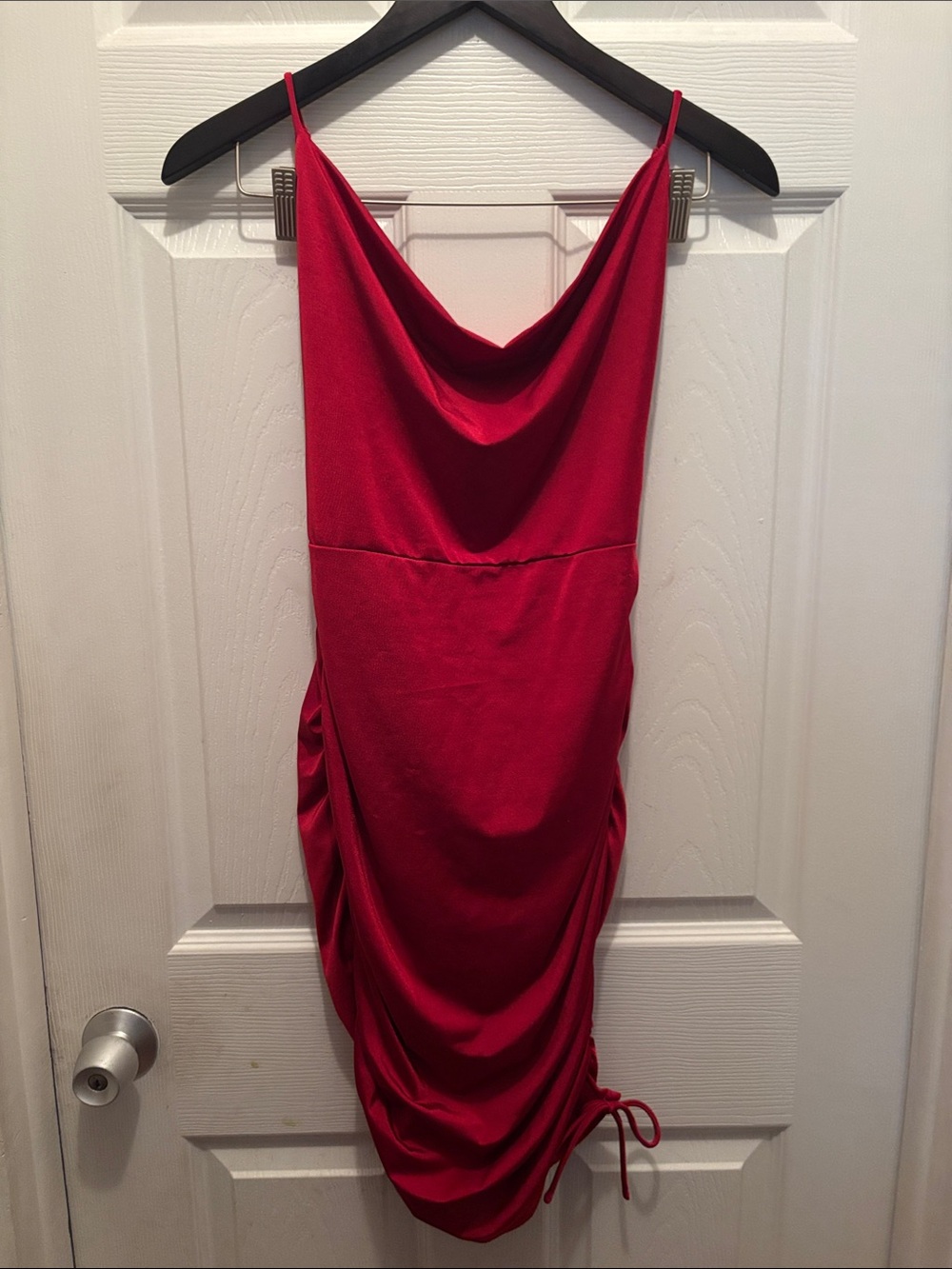FAVLUX Red Cowl Neck Ruched Mini Dress